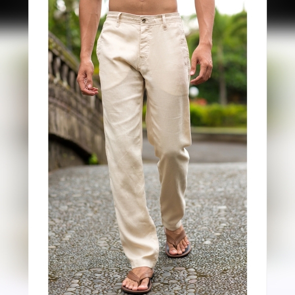 ISLAND IMPORTER 100% linen cozumel pant In Natural Khaki. Size 32 - Picture 7 of 15